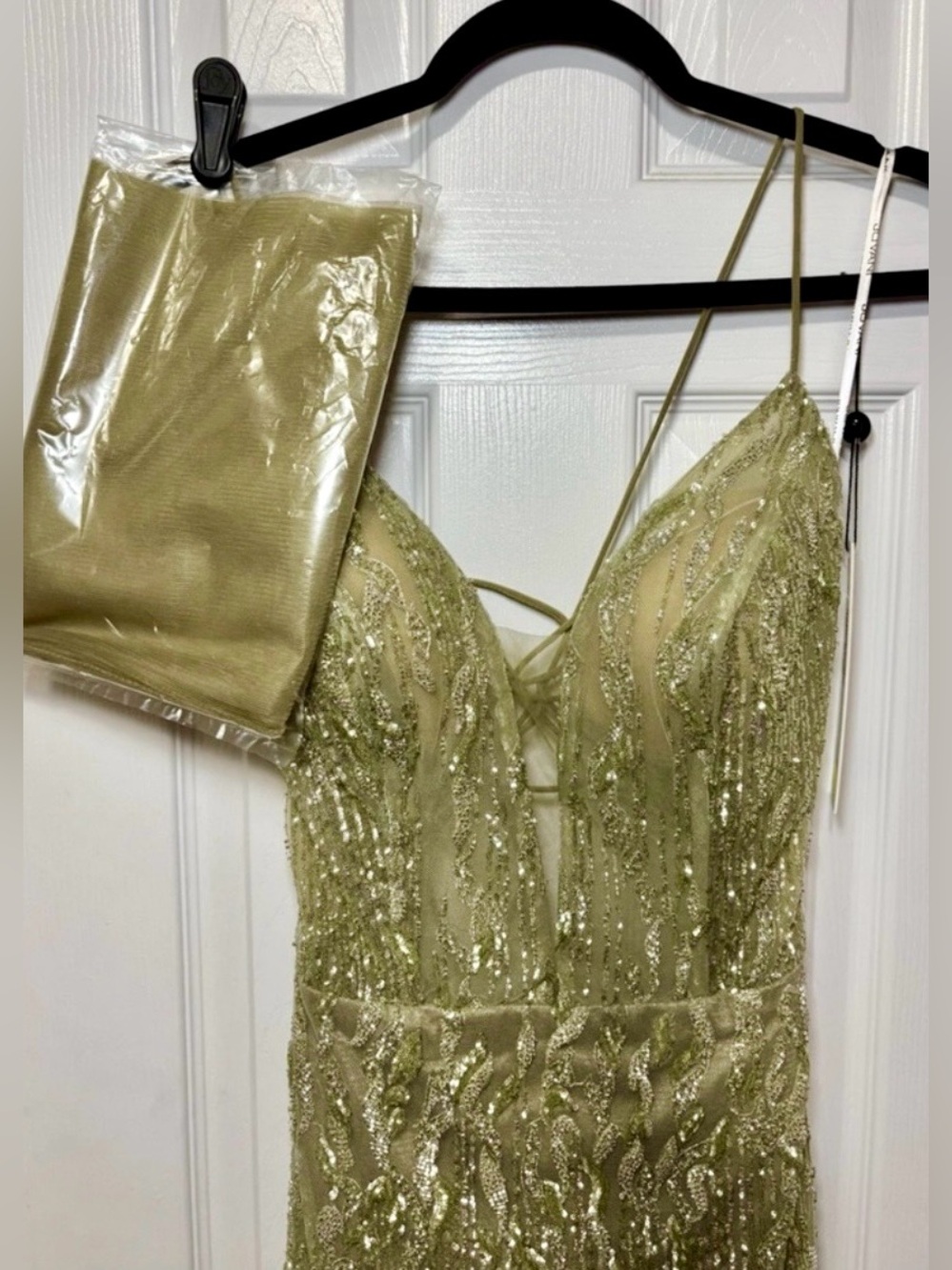 NWT JOVANI Sz 12 Olive Back Zip Lined Sm Train #39292 - Picture 4 of 13